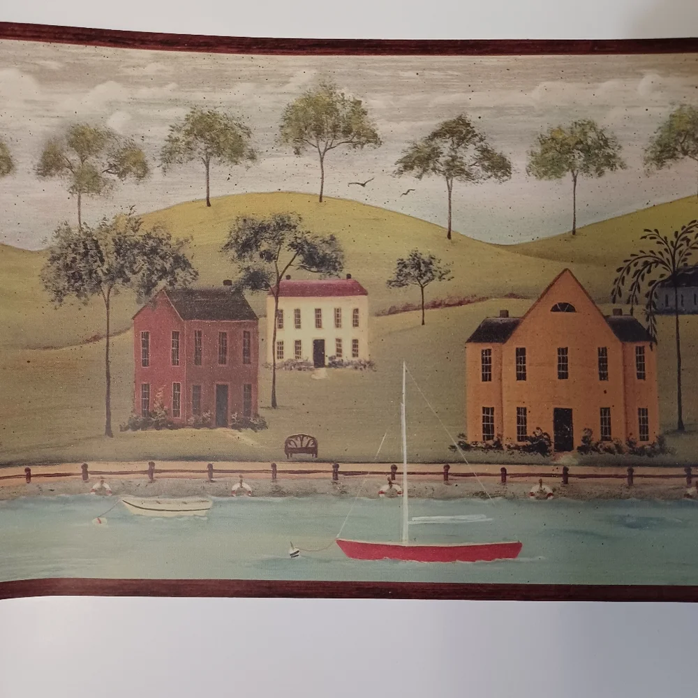 Wallpaper Border Primitive Lake Front Village